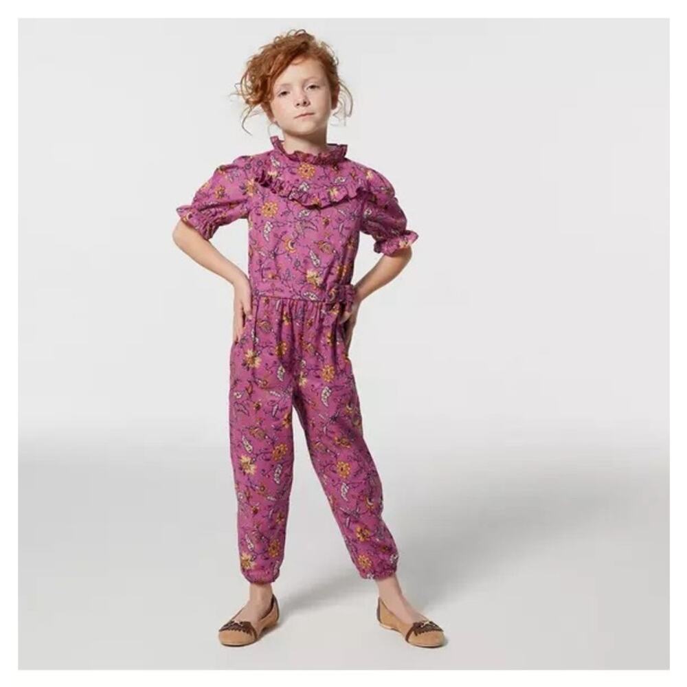 Girls' Janie and Jack Floral Ruffle Neck Cotton Jumpsuit Size 12 Garden Party